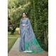 Aqua Grey Designer Party Wear Chiffon Sari