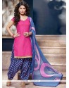 Mesmerizing Pink Lace Work Cotton Designer Patiala Suit