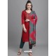 Red Designer Readymade Party Wear Kurti Palazzo With Dupatta