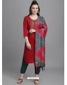 Red Designer Readymade Party Wear Kurti Palazzo With Dupatta