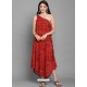 Tomato Red Designer Readymade Party Wear One Shoulder Kurti