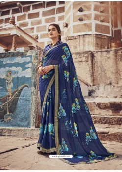 Dark Blue Designer Casual Wear Georgette Sari