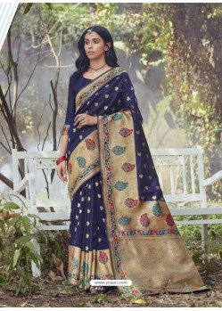 Navy Blue Designer Party Wear Art Silk Sari