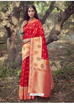Red Designer Party Wear Art Silk Sari