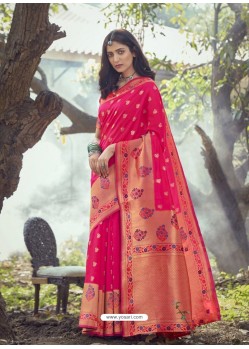 Fuchsia Designer Party Wear Art Silk Sari