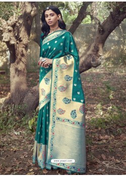 Teal Designer Party Wear Art Silk Sari