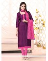 Catchy Lace Work Violet Bhagalpuri Silk Churidar Salwar Suit