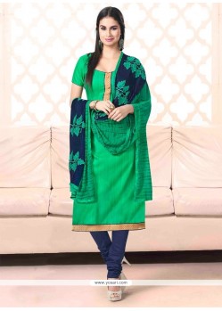 Vivid Lace Work Bhagalpuri Silk Sea Green Churidar Salwar Suit