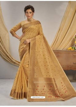 Mustard Designer Party Wear Cotton Jacquard Sari