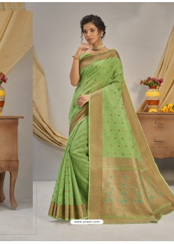 Green Designer Party Wear Cotton Jacquard Sari