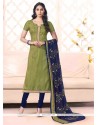 Mystical Bhagalpuri Silk Green Lace Work Churidar Salwar Kameez