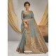 Grey Designer Party Wear Cotton Jacquard Sari