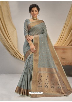 Grey Designer Party Wear Cotton Jacquard Sari