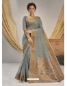 Grey Designer Party Wear Cotton Jacquard Sari