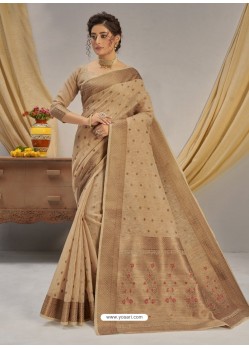 Beige Designer Party Wear Cotton Jacquard Sari