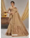 Beige Designer Party Wear Cotton Jacquard Sari