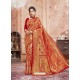 Red Designer Classic Wear Jacquard Silk Sari