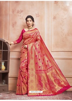 Fuchsia Designer Classic Wear Jacquard Silk Sari