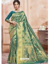 Teal Designer Classic Wear Jacquard Silk Sari