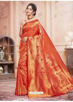 Orange Designer Classic Wear Jacquard Silk Sari