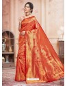 Orange Designer Classic Wear Jacquard Silk Sari