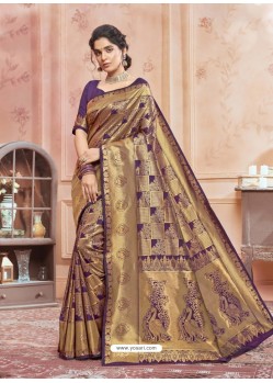 Purple Designer Classic Wear Jacquard Silk Sari