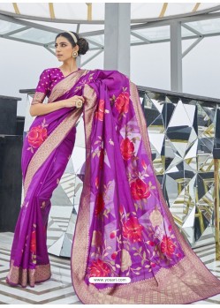 Violet Designer Classic Wear Dola Weaving Art Silk Sari