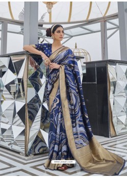 Navy Blue Designer Classic Wear Dola Weaving Art Silk Sari