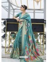 Teal Designer Classic Wear Dola Weaving Art Silk Sari