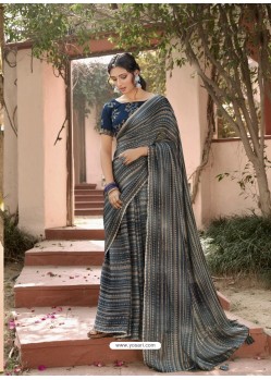 Navy Blue Designer Classic Wear Chiffon Sari