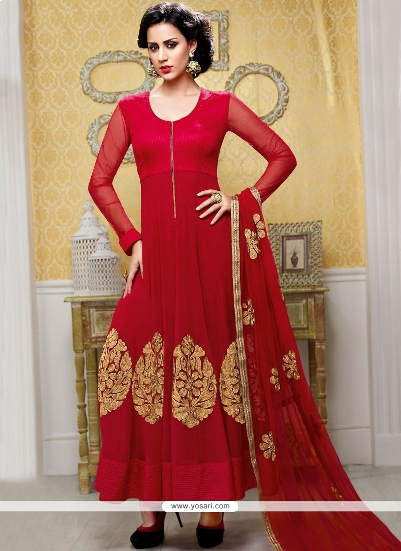 Charming Red Chiffon Anarkali Salwar Suit