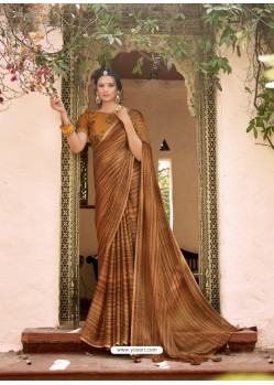 Mustard Designer Classic Wear Chiffon Sari