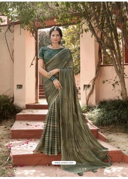 Dark Green Designer Classic Wear Chiffon Sari