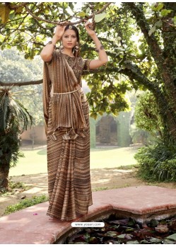 Brown Designer Classic Wear Chiffon Sari