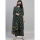 Dark Green Designer Readymade Kurti Palazzo With Dupatta