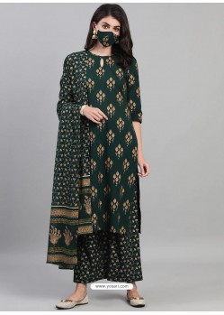 Dark Green Designer Readymade Kurti Palazzo With Dupatta