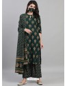 Dark Green Designer Readymade Kurti Palazzo With Dupatta