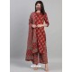 Maroon Designer Readymade Kurti Palazzo With Dupatta