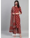 Maroon Designer Readymade Kurti Palazzo With Dupatta