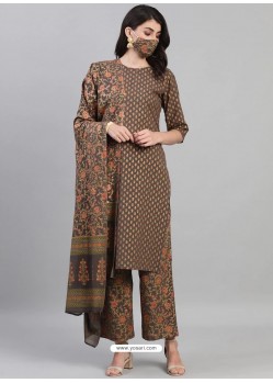 Coffee Designer Readymade Kurti Palazzo With Dupatta