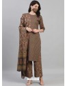 Coffee Designer Readymade Kurti Palazzo With Dupatta