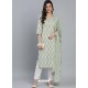 Pista Green Designer Readymade Kurti Palazzo With Dupatta