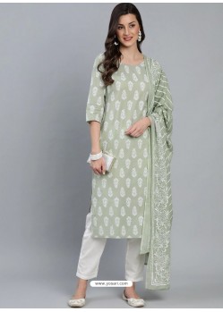 Pista Green Designer Readymade Kurti Palazzo With Dupatta