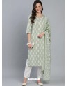 Pista Green Designer Readymade Kurti Palazzo With Dupatta