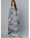 Sky Blue Designer Readymade Kurti Palazzo With Dupatta