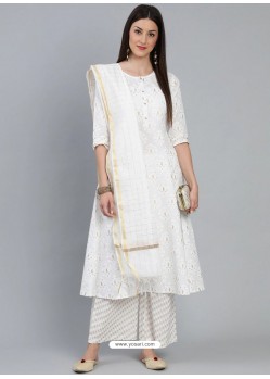 White Designer Readymade Kurti Palazzo With Dupatta