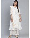 White Designer Readymade Kurti Palazzo With Dupatta