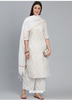 Off White Designer Readymade Kurti Palazzo With Dupatta