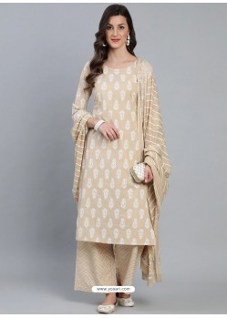 Light Beige Designer Readymade Kurti Palazzo With Dupatta