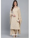 Light Beige Designer Readymade Kurti Palazzo With Dupatta